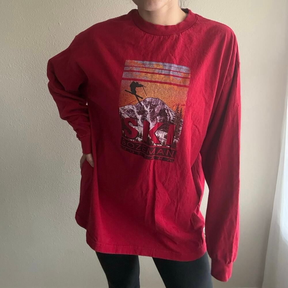 Bozeman Montana Red Longsleeve T-Shirt ski snowboard apres ski outdoors granola